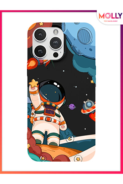 Molly Black Cosmic Salute Pattern Silicone Case for iPhone 15 Pro Max