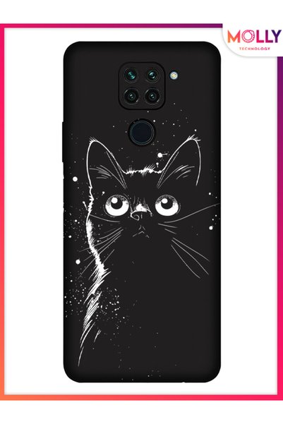 Molly حافظة سيليكون بنمط Meow باللون الأسود لهاتف Xiaomi Redmi Note 9
