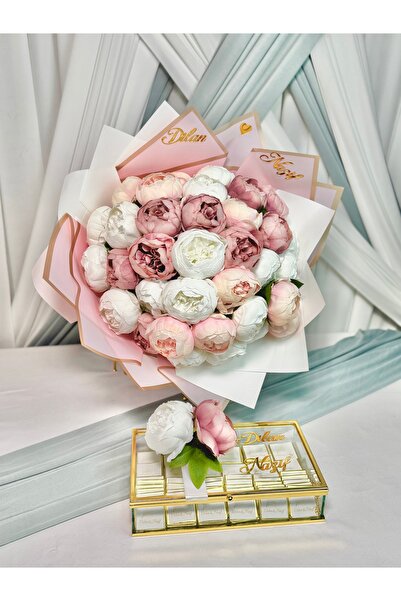 Cyz Home 35 Şakayık Isteme Çiçeği Buketi & Kişiye Özel 60 Adet Isimli Söz Niş...