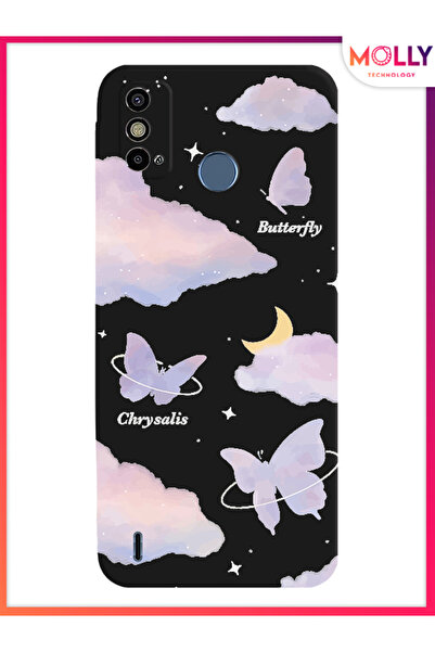 Molly Tecno Spark 6 Go İçin Siyah Celestial Flutterby Desenli Silikon Kılıf