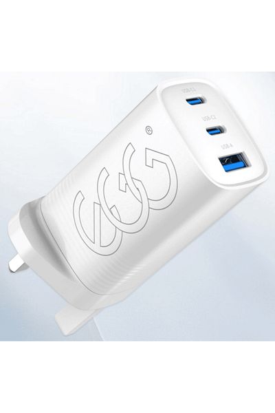 EGG 65W USB Charger – 2 USB-C & 1 USB-A, Fast Charging Adapter, Full Power Per Port, Travel Ready