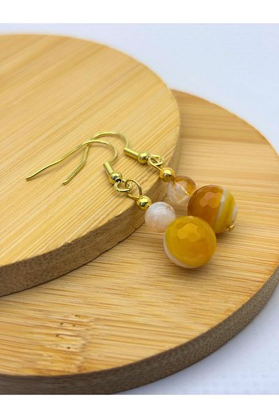 ayrestyle أقراط نسائية مصنوعة يدويًا من العقيق الطبيعي وأحجار السترين - أقراط يومية متدلية باللون الذهبي على طراز بوهو