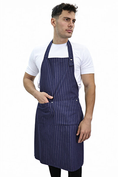 Das Uniform Çizgili Ayarlanabilir Düğmeli Arkadan Bağcıklı Önlük