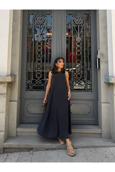 Butik Modal Kumaş Oversize Kesim Kolsuz Maxi Elbise