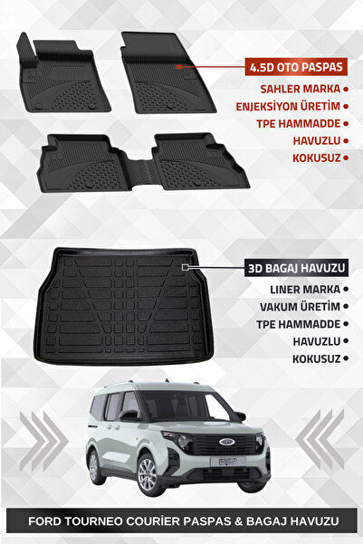 Sahler Ford Tourneo Courier 2024+ Uyumlu 4.5D Premium Havuzlu Oto Paspas ve L...