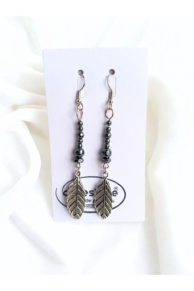 ayrestyle Silver Color Long Dangle 3-Piece Handmade Women's Earring Set with Hematite Natural Stone – Bohemian Style