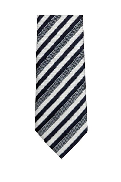 1001 Kravat Black White Gray Striped 7 cm Wide Slim Tie