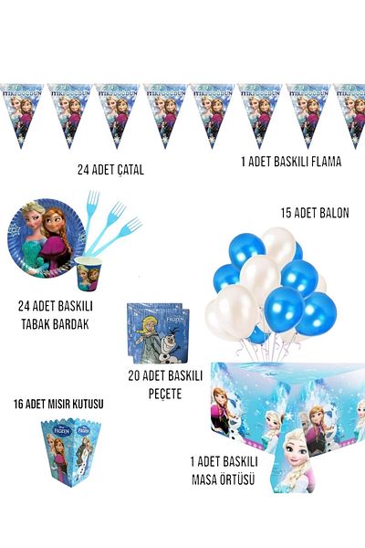Evabrite Frozen Elsa Birthday Party Set - Girl's Birthday Decorations for 24 People
