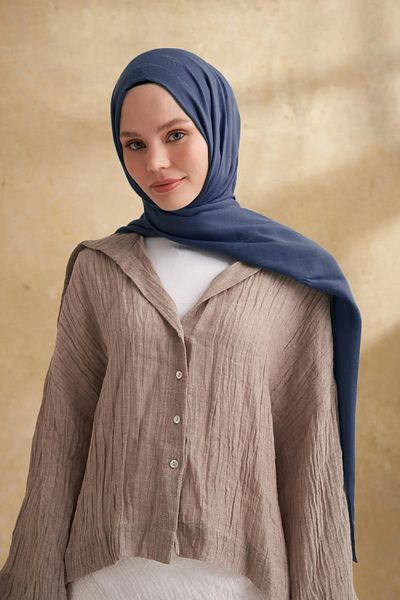 ARMANDA Navy Blue Cotton Modal Aden Pattern Shawl 3355