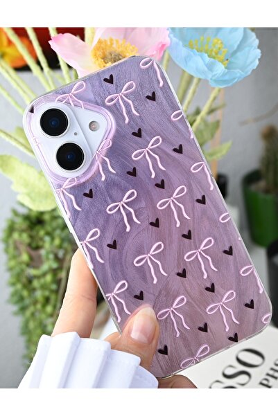 Go Aksesuar حافظة سيليكون بتصميم فيونكة لامعة متوافقة مع هاتف آيفون 16