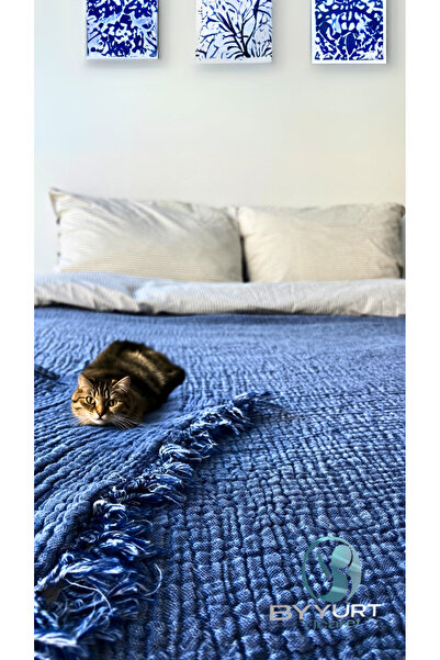 TruyTowel %100 PAMUKLU MÜSLİN PİKE ÇİFT KİŞİLİK PETROL MAVİ