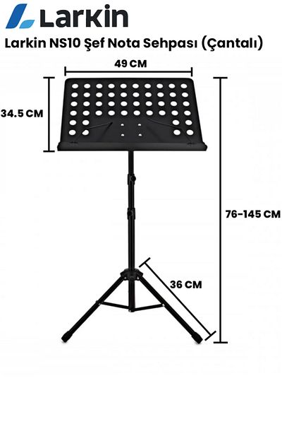 Larkin Ns10 Two-Stage Extendable Heavy Sturdy Chef Type Music Stand Folding (with Carrying Bag)