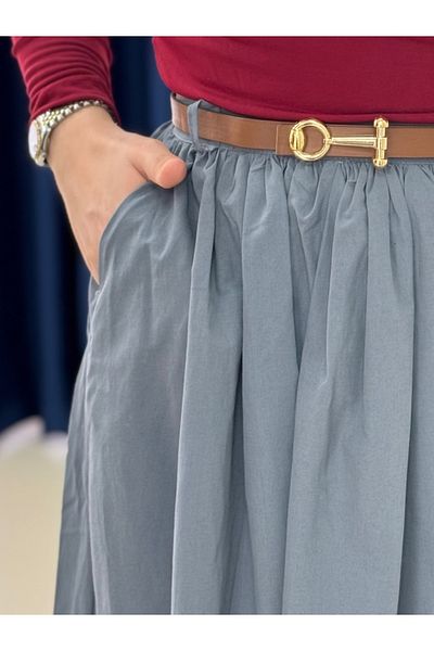 MİHRA STORE Erna Belted Poplin Skirt-Bn4362 Anthracite