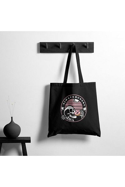 Shout Crave Always Hungry Donut Skull Black Tote Bag