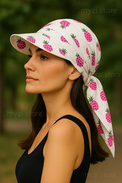MYZİ STORE Women's Summer 100% Cotton Patterned Safari Tie-Up Bandana Visor