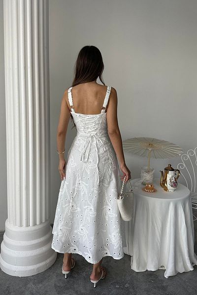369 etnik butik White Corset Detailed Brode Strap Long Summer Dress