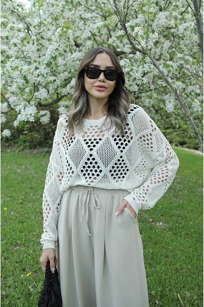 POİNE Pulover din plasă cu model ajurat în stil boem pentru femei