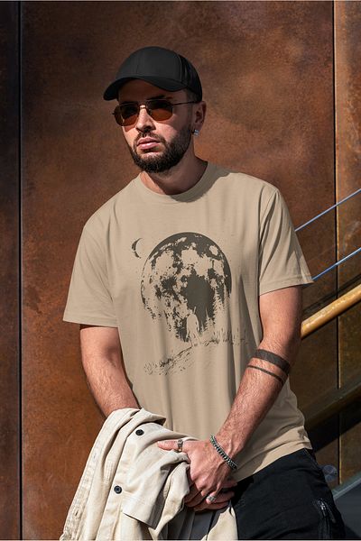 VERSCOVE Beige Colored Nature Themed Moon Printed Unisex T-Shirt