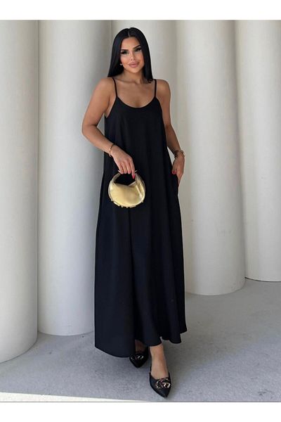 EGZOTİK ASORTİK Wide Cut Dress with Adjustable Straps and Pockets