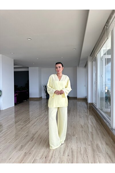 AYSEGUL SOZKESEN Tereyağ Sarısı Kimono Pantolon Takım