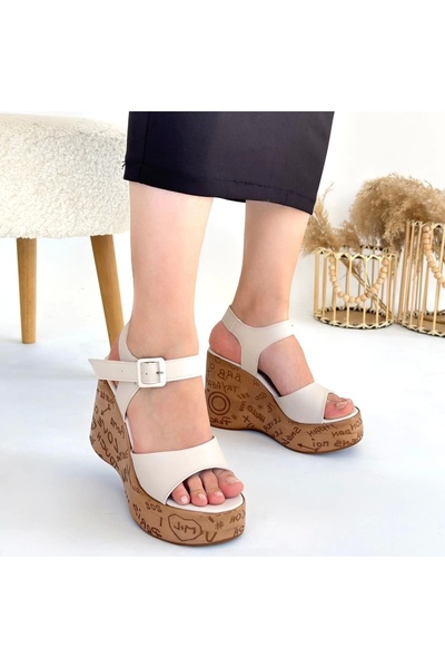 MABELME STORE Riboy Beige Skin Wedge Heel Sandals