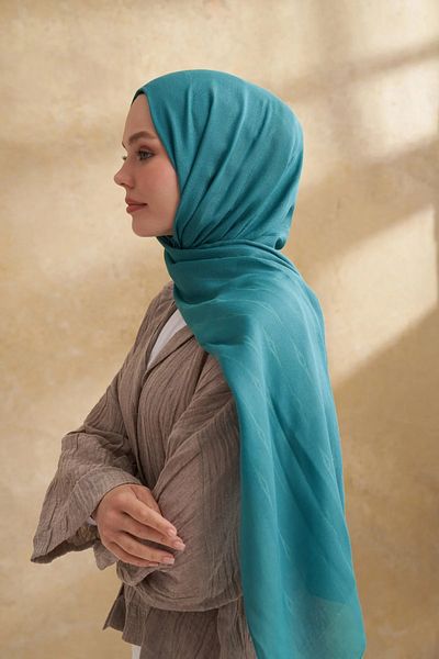 ARMANDA Petrol Green Cotton Modal Aden Pattern Shawl 3355