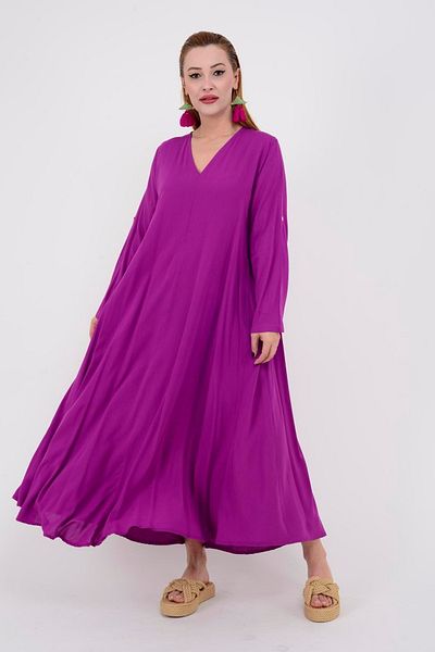 Hazinedan V-Necklace Long Trend Bohemia Purple Dress