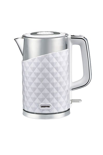 GEPAS Geepas 2200W 1.7L Double Wall Cordless Electric Kettle, Safety Lock Lid, Auto Shut-Off