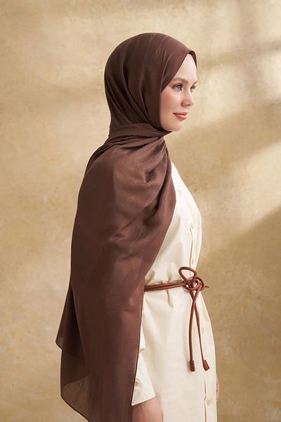 ARMANDA Coffee Cotton Modal Aden Pattern Shawl 3355