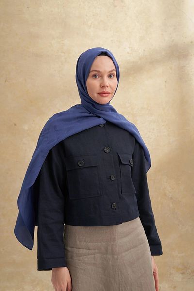 ARMANDA Navy Blue Baroque Pattern Shawl 3357