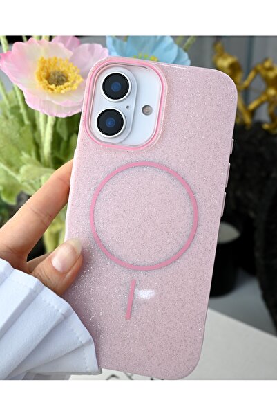 Go Aksesuar حافظة سيليكون ملونة متوافقة مع هاتف آيفون 16 مع ميزة Glitter Magsafe