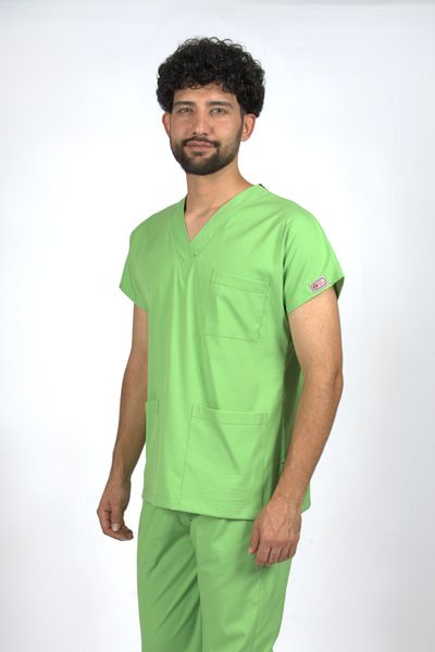 SEZA TEKSTİL Pistachio Green Premium Flex Unisex Lycra Scrubs Doctor Nurse Uniform Single Top