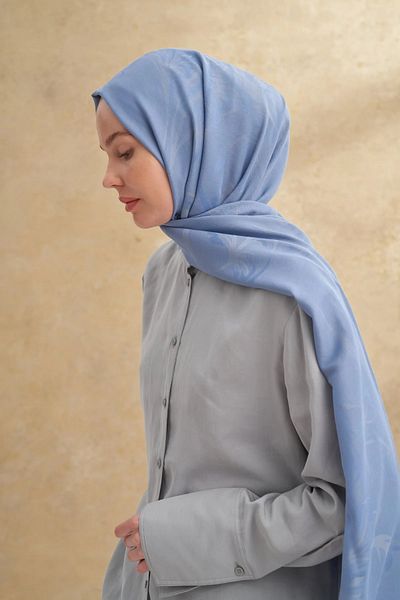 ARMANDA Denim Blue Baroque Pattern Shawl 3357