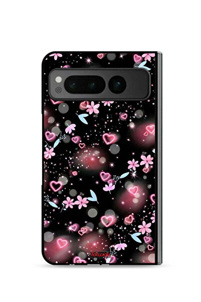 Tolwak غطاء حماية لهاتف Google Pixel Fold 5G بنقشة قلوب وأزهار صغيرة