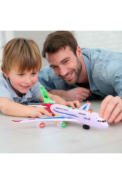 rexa Interactive Airline Jumbo Jet Toy with Flashing Lights & Music - Kids Push & Go Plane