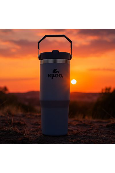 IGLOO Powder Steel Thermos 900ml Smoke Blue 12 Hours Hot/18 Hours Cold Storage