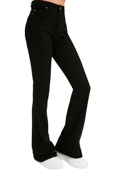 byhaziran butik Berrin Women's Black High Waist Stretchy Denim Fabric Flare Jeans