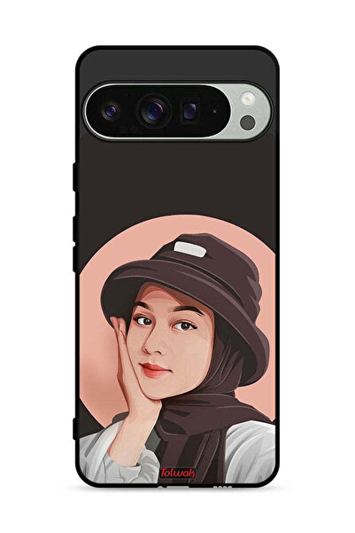 Tolwak غطاء حماية لهاتف Google Pixel 9 Pro XL بتصميم فتاة قبعة لطيفة ورسم فني