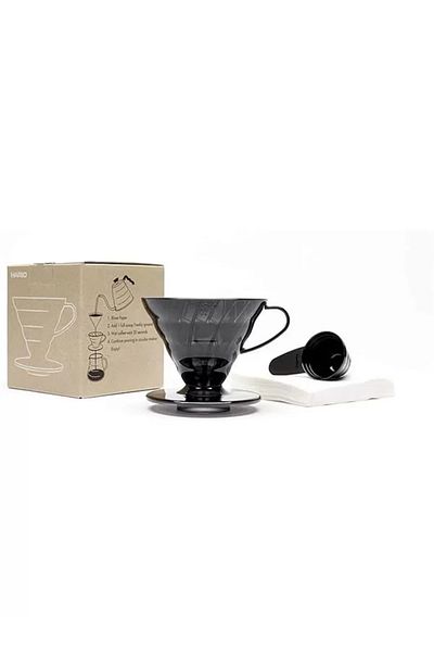 Hario V60 02 Black Transparent Plastic Dripper and 40 Filter Set