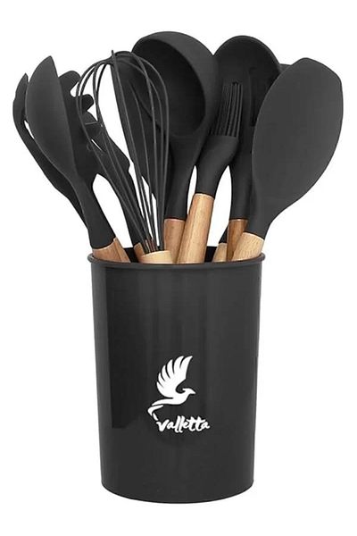 ShopZum Mikla Heat Resistant Fireproof Non-Stick 33 Piece Silicone Spatula Kitchen Set Black