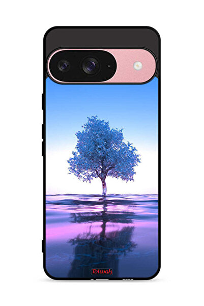Tolwak غطاء حماية لجهاز Google Pixel 9 بتصميم شجرة نيون وانعكاس مائي فني رقمي