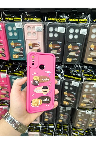 yuscerham Samsung A10S Uyumlu Sevimli Ayıcık ve Kahve Desenli Kabartmalı Kame...