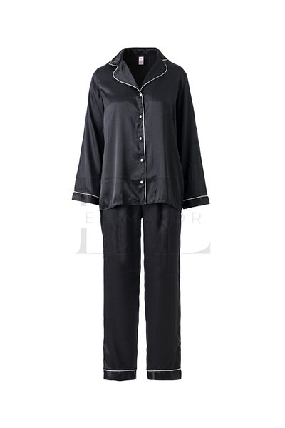 El Major Long Pajama Set with Satin Stripe