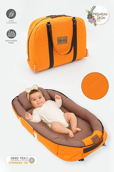 mordesign Portable Babynest, Travel Type Baby Bed with Bag, Zippered Canvas Case Deluxe+ Adorn Series