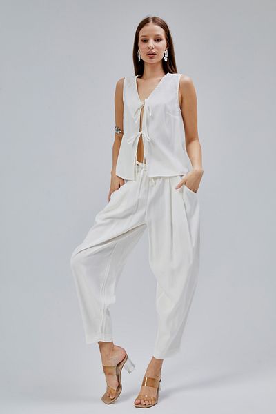 Bolivente Stone V-Neck Bow Detailed Vest-Pants Suit
