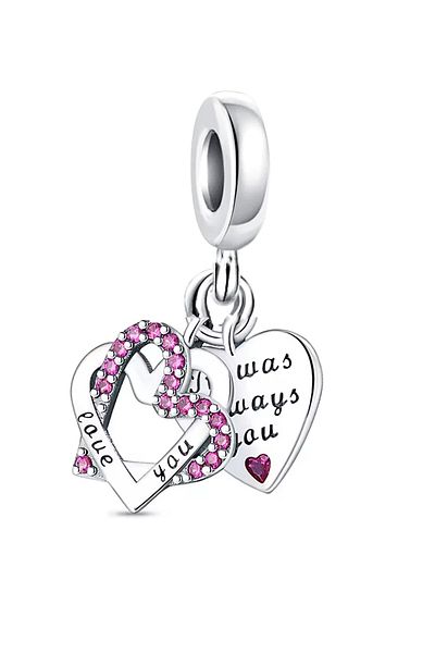 Fubena Love You Double Heart Dangle Silver Charm