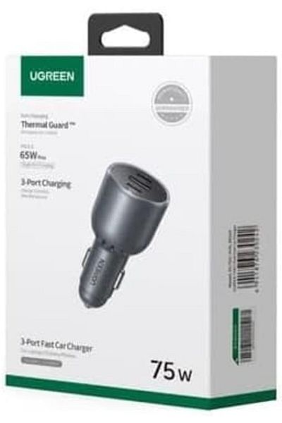 Ugreen EC703 USB-A, 2xUSB-C, 75W Car Charger Black