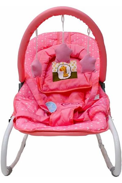 rexa Baby Rocking Chair with Headrest & 3 Cotton Toys – Multi-Color Recliner Bed (68D x 43W x 57H cm)