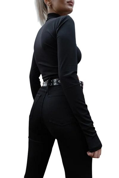 byhaziran butik Enheduanna Women's Black Lycra High Waist Spanish Leg Jeans