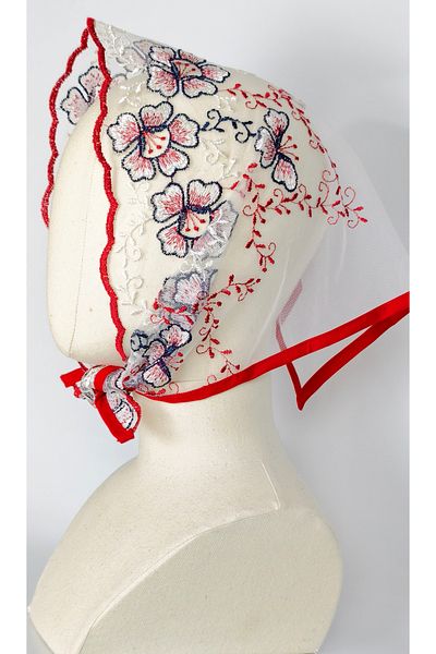 Handmade Betty Bands Colorful Flower Embroidered Red Edge Bandana – Tie-Up Model